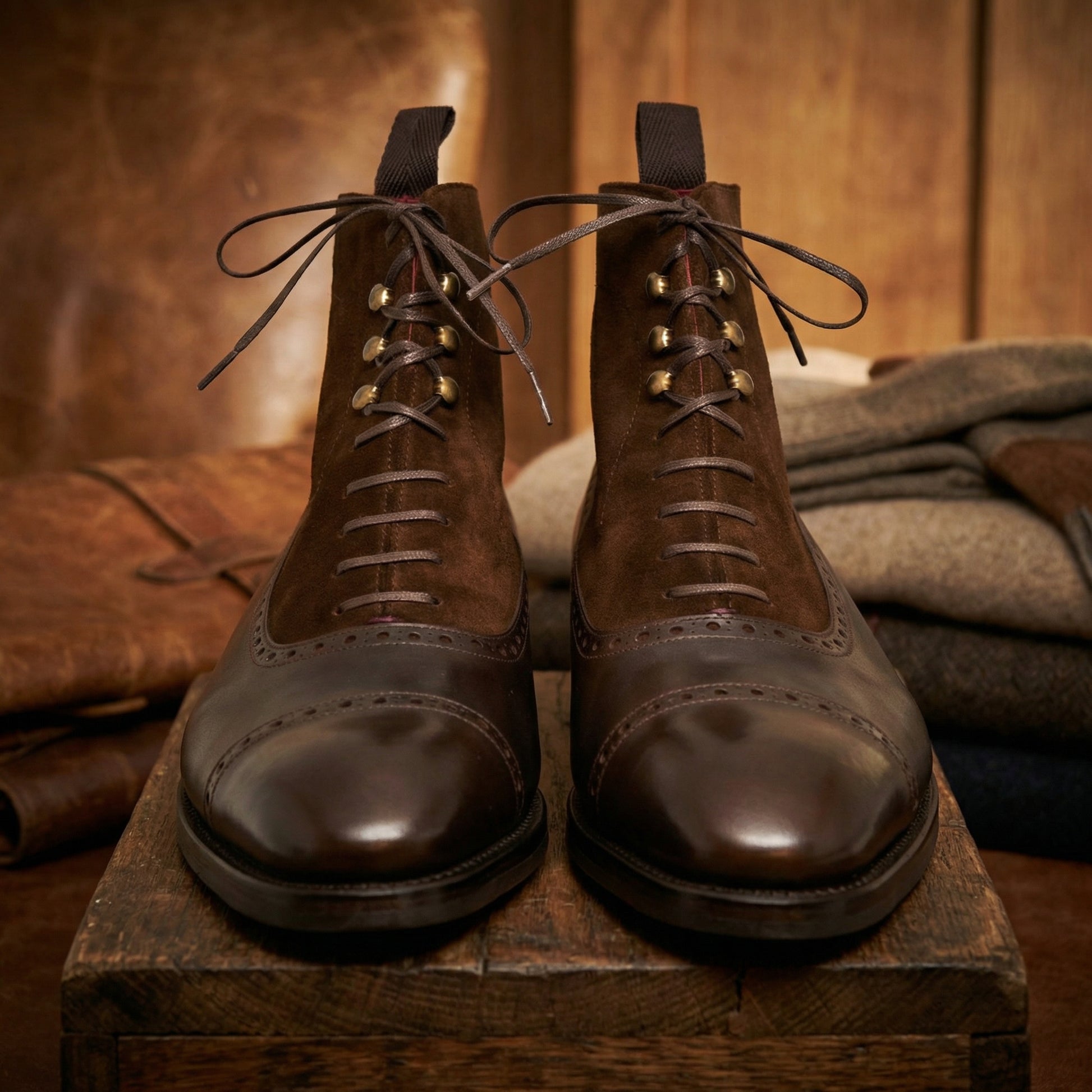 Brown Leather & Suede Clifton Lace Up Boots