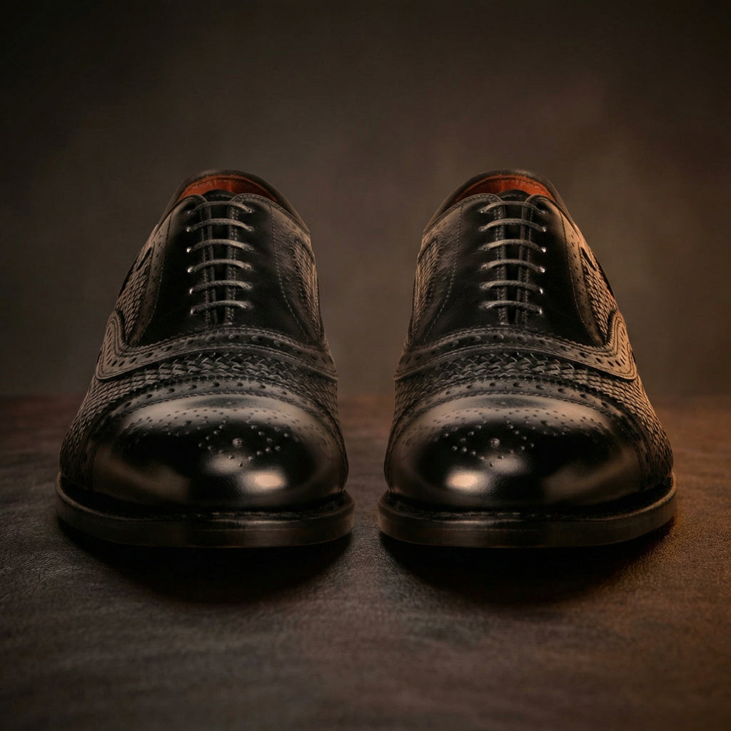 Black Braided Leather Morice Brogue Oxfords