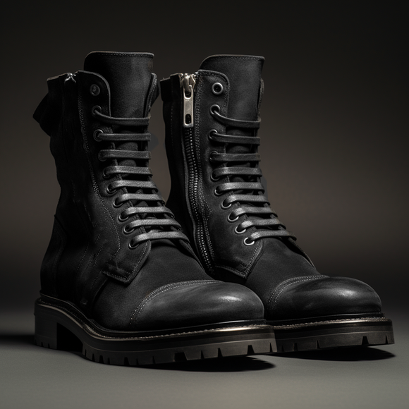 Black Suede Leather Oriella Lace Up Chunky Derby Boots with Zipper and Track Sole - AW24 - Hiking and Trekking Boots