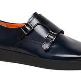 Navy Blue Leather Isadora Monk Strap Sneakers