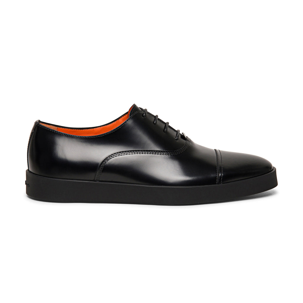 Black Leather Isadora Lace Up Oxford Toe Cap Sneakers 