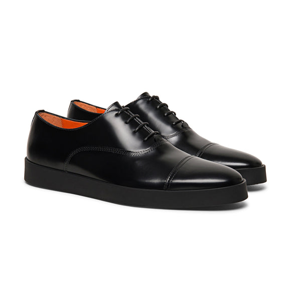 Black Leather Isadora Lace Up Oxford Toe Cap Sneakers 