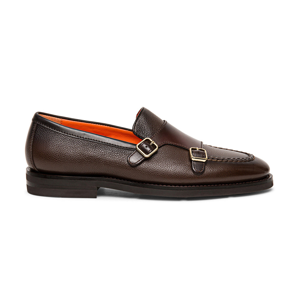 Brown Leather Tristan Monk Straps Loafers