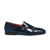 Blue Leather Illusione Buckle Monk Strap Shoe