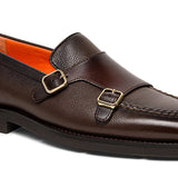 Brown Leather Tristan Monk Straps Loafers