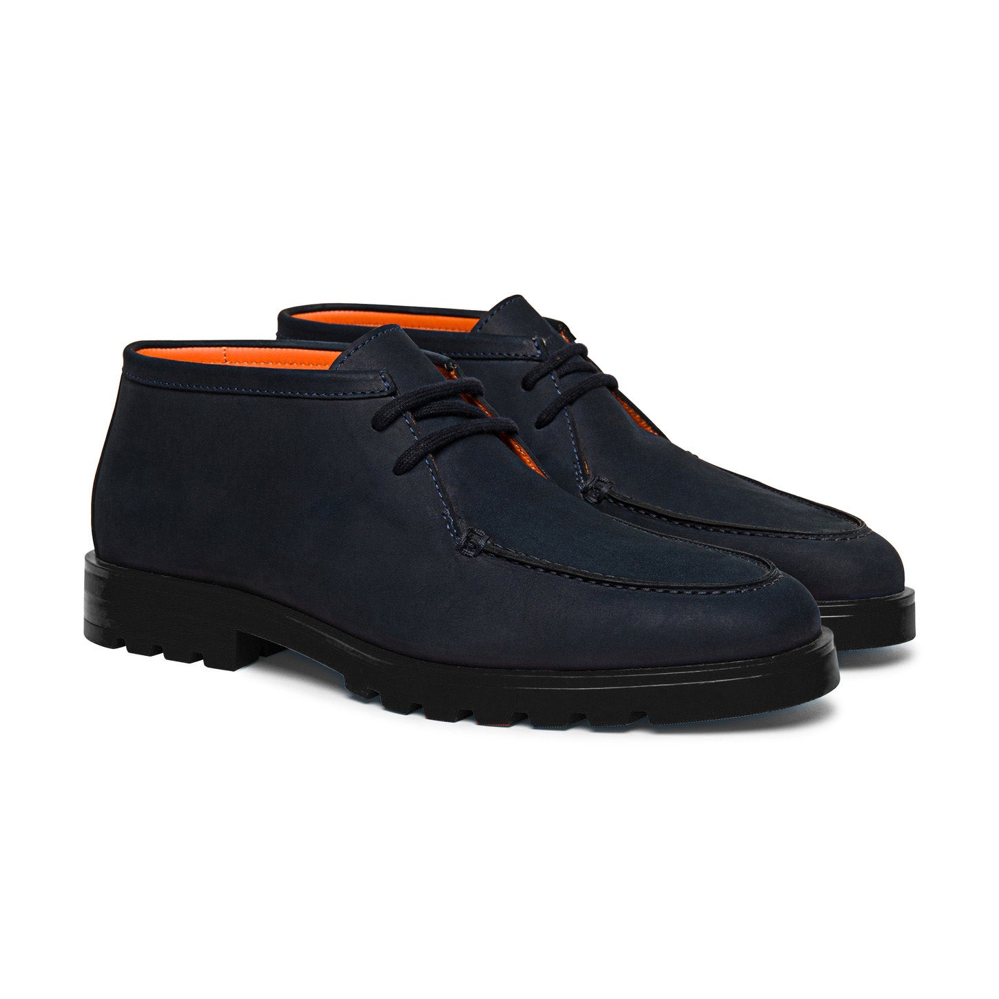 Navy Blue Nubuck Leather Shumen Chukka Chunky Boots with Track Sole