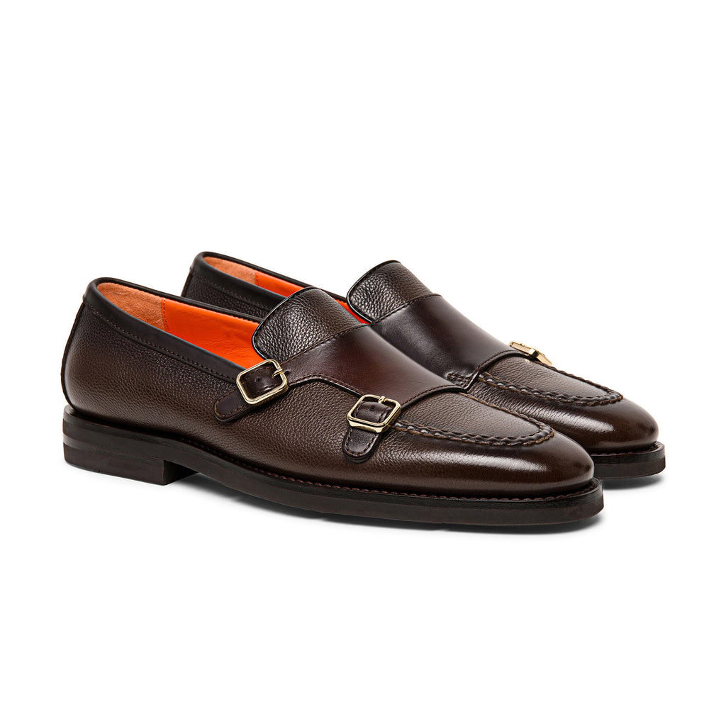 Brown Leather Tristan Monk Straps Loafers
