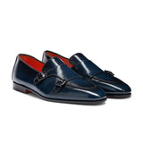 Blue Leather Illusione Buckle Monk Strap Shoe