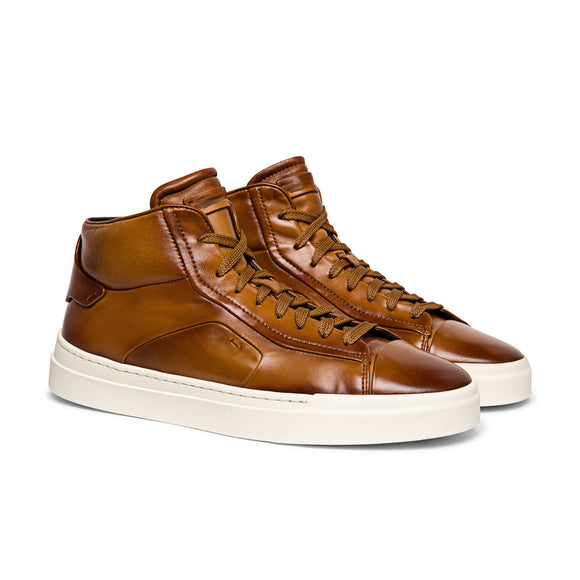 Tan Leather Estelle Lace Up High Top Sneakers - AW24