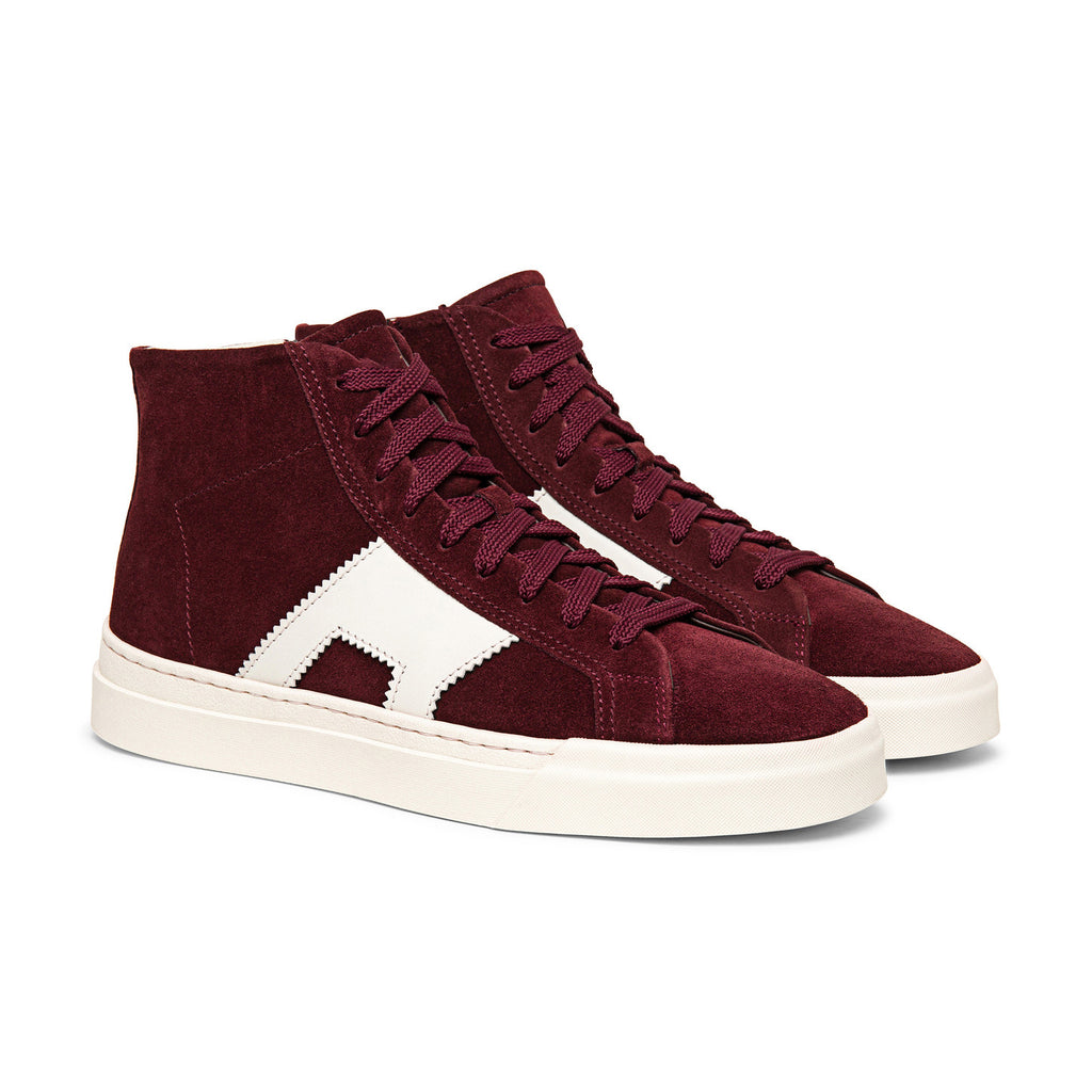 Burgundy Suede Wolfton Lace Up High Top Sneakers