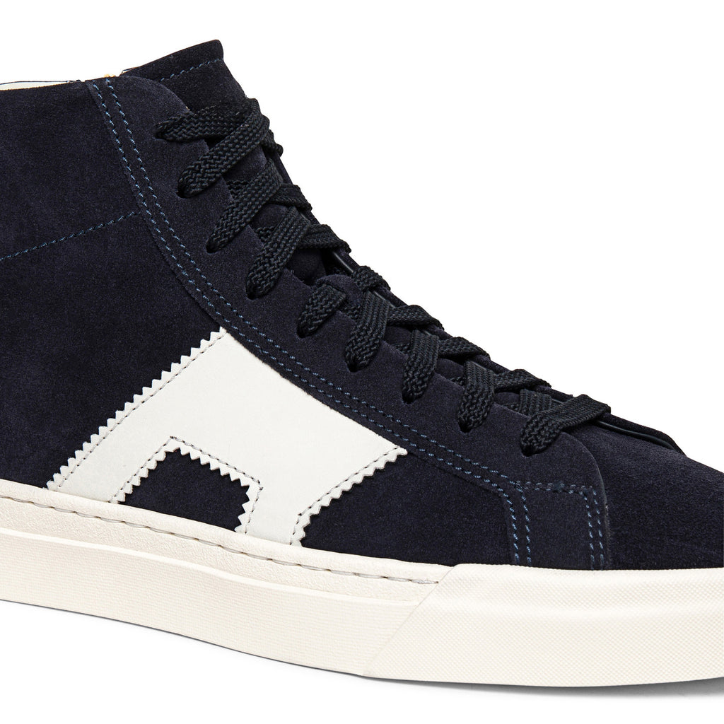 Navy Blue Suede Wolfton Lace Up High Top Sneakers