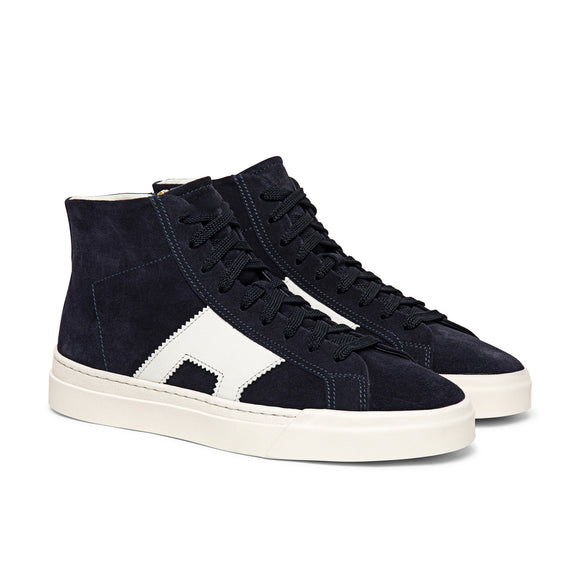 Navy Blue Suede Wolfton Lace Up High Top Sneakers