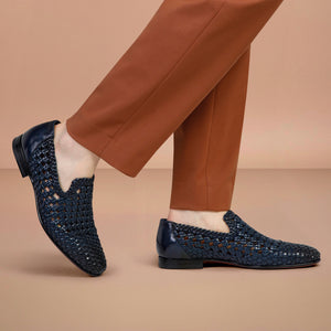 Blue Incontro Braided Net Leather Shoe