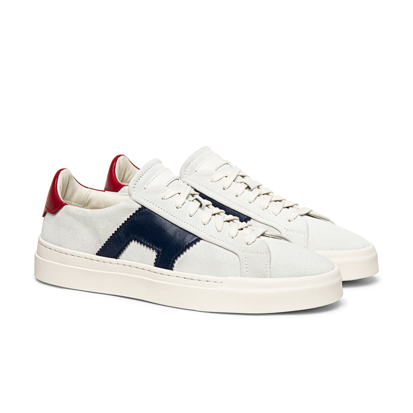 Navy Blue Red and White Leather Amelie Lace Up Sneakers