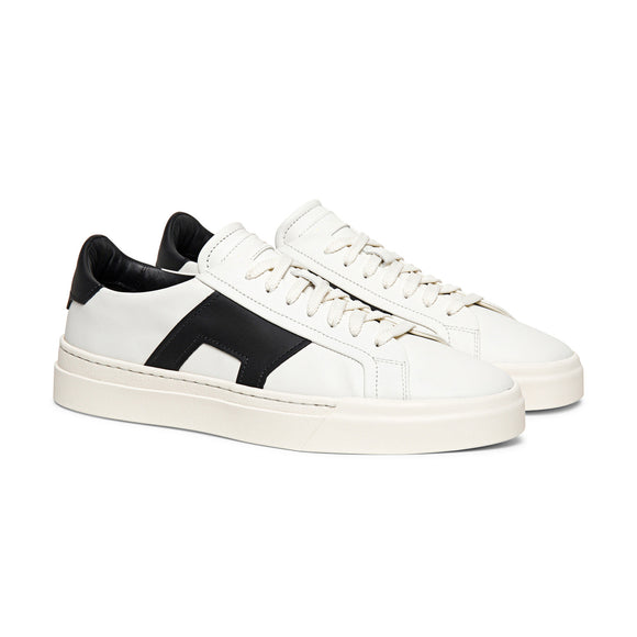 White and Black Leather Amelie Lace Up Sneakers