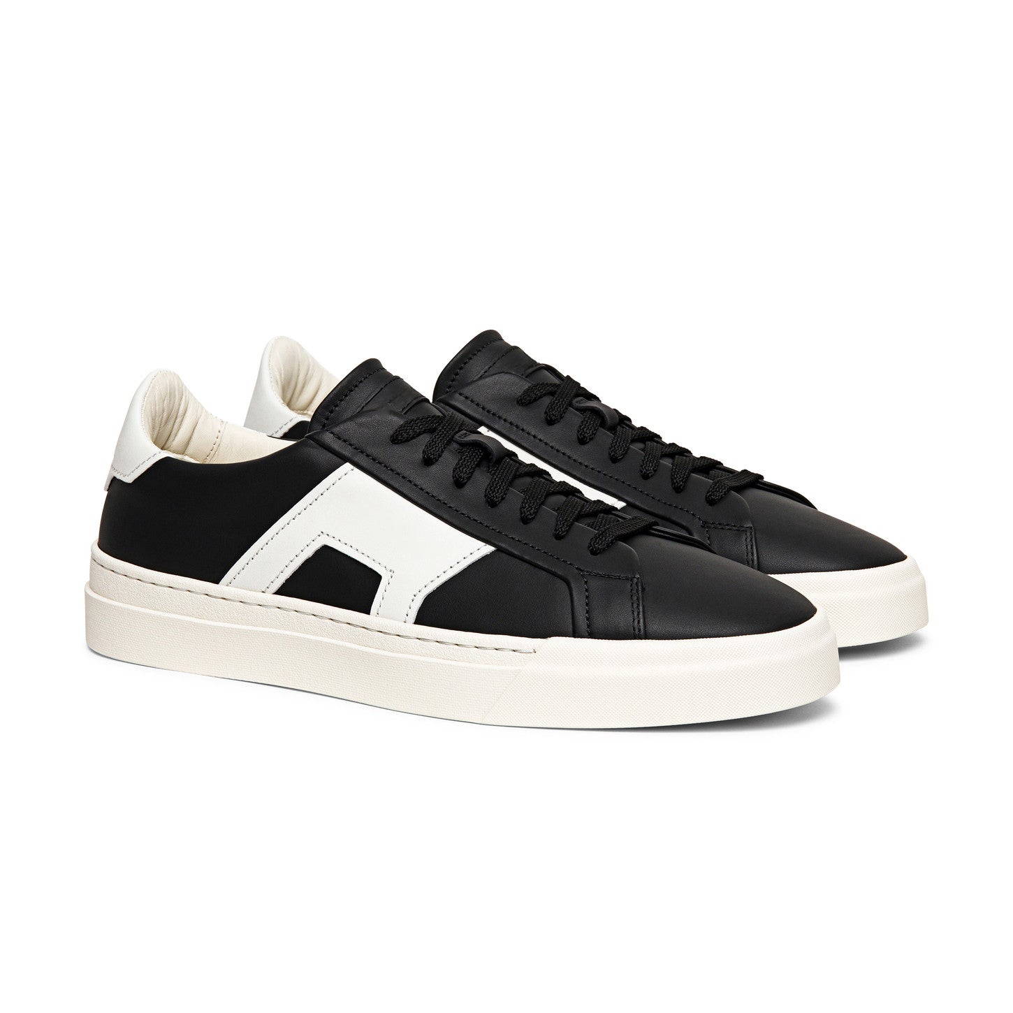 Black and White Leather Amelie Lace Up Sneakers 