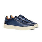 Navy Blue Perforated Leather Antonia Lace Up Sneakers