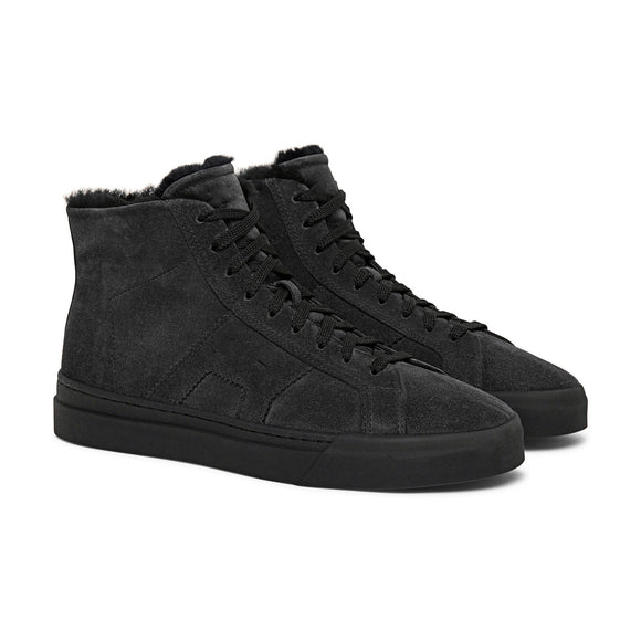 Black Suede Wolfton Lace Up Fleece Lined High Top Sneakers
