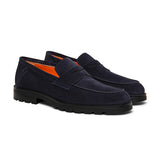 Navy Blue Suede Parker Chunky Penny Loafers 