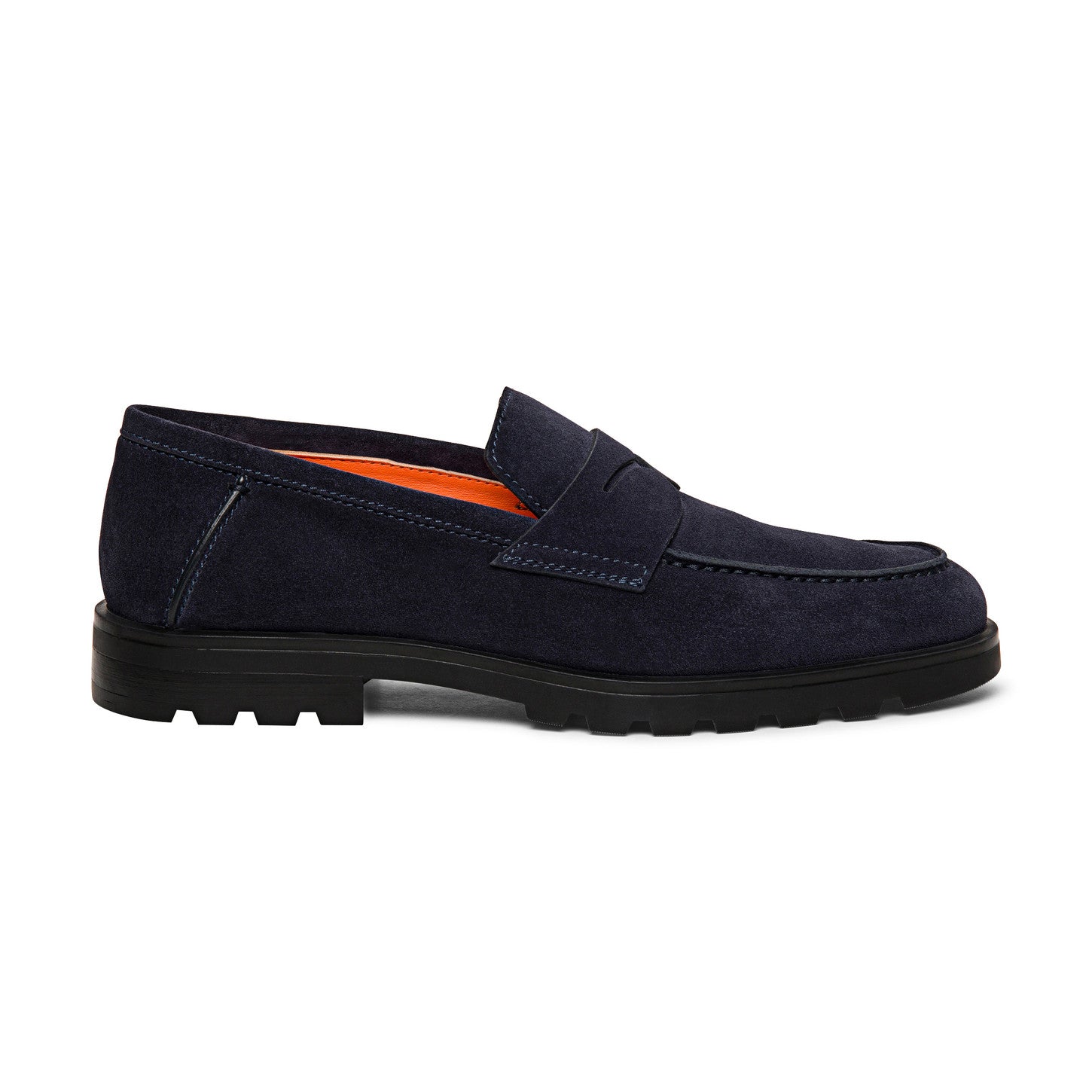 Navy Blue Suede Parker Chunky Penny Loafers 