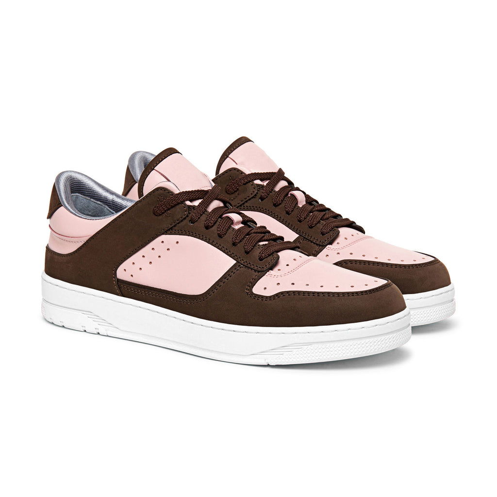 Pink Leather and Brown Suede Hayden Lace Up Sneakers