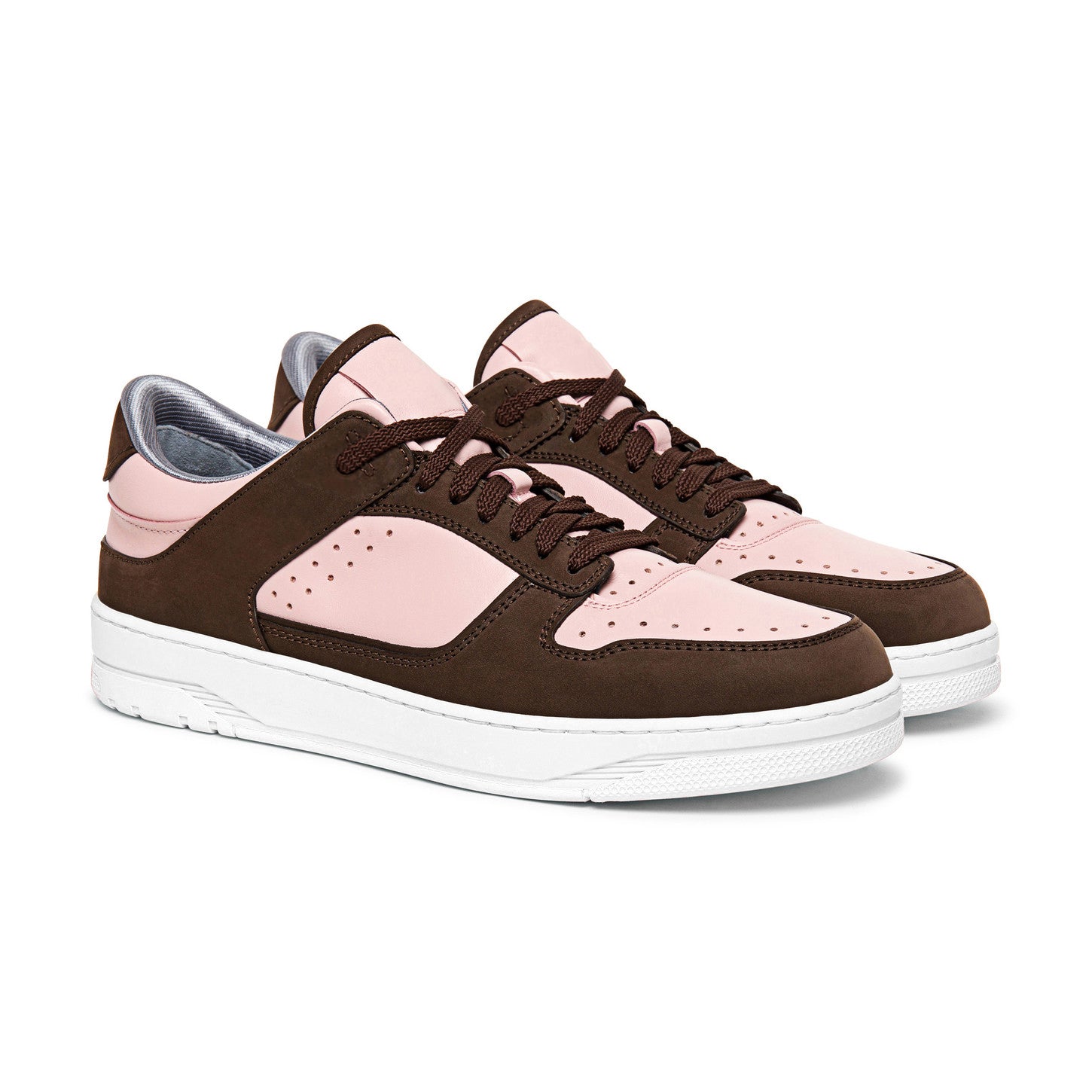 Pink Leather and Brown Suede Hayden Lace Up Sneakers