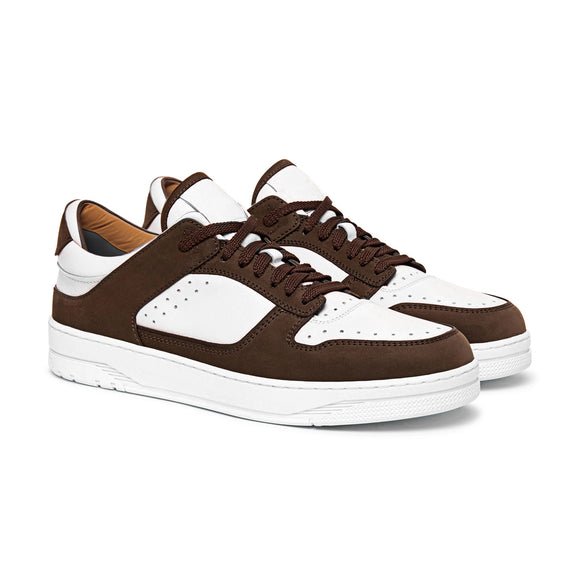 White Leather and Brown Suede Hayden Lace Up Sneakers