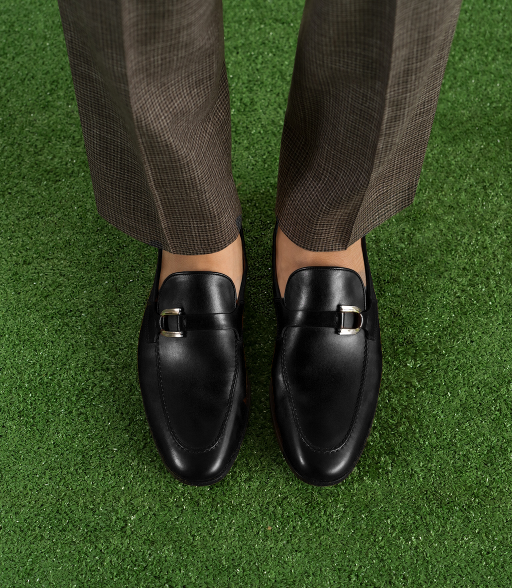 Black Leather Eudora Buckle Loafers