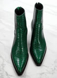 Green Croc/Python/Snake Animal Print Leather Alessia Slip On Zipper Pointed Boots for Men