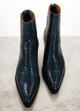 Dark Blue Croc/Python/Snake Animal Print Leather Alessia Slip On Zipper Pointed Boots for Men