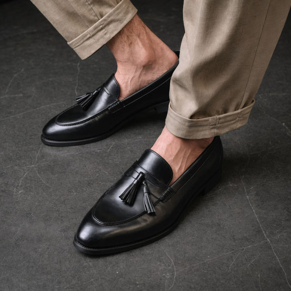 Black Leather Belize Chunky Tassel Loafers - With Track Soles - AW24