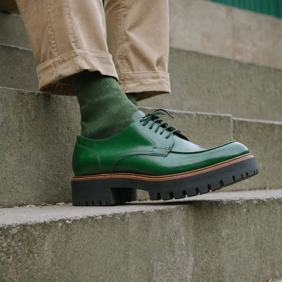 Green Leather Eros Chunky Derby Shoes - AW24