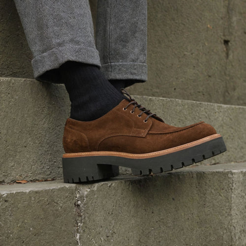 Brown Suede Leather Eros Chunky Derby Shoes - AW24