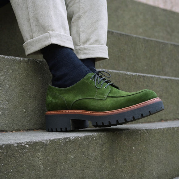 Green Suede Leather Eros Chunky Derby Shoes - AW24