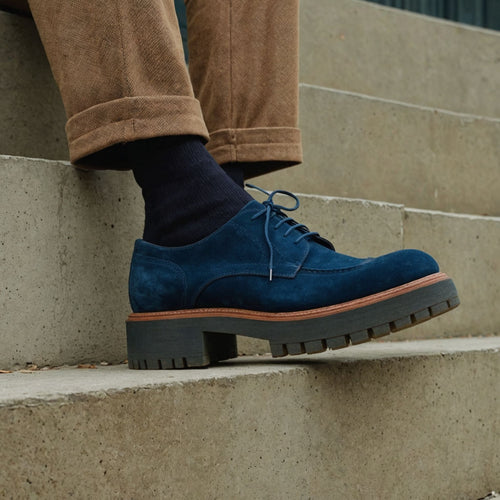 Blue Suede Leather Eros Chunky Derby Shoes - AW24