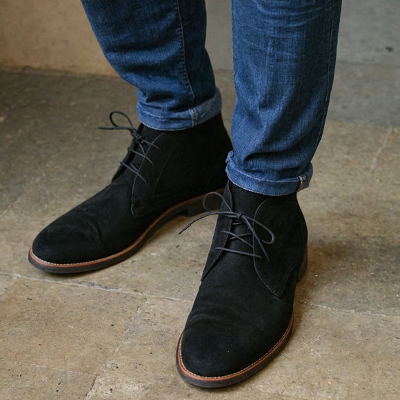 Black Suede Sahara Step Chukka Desert Boots with Leather Sole - Summer 2024 Collection