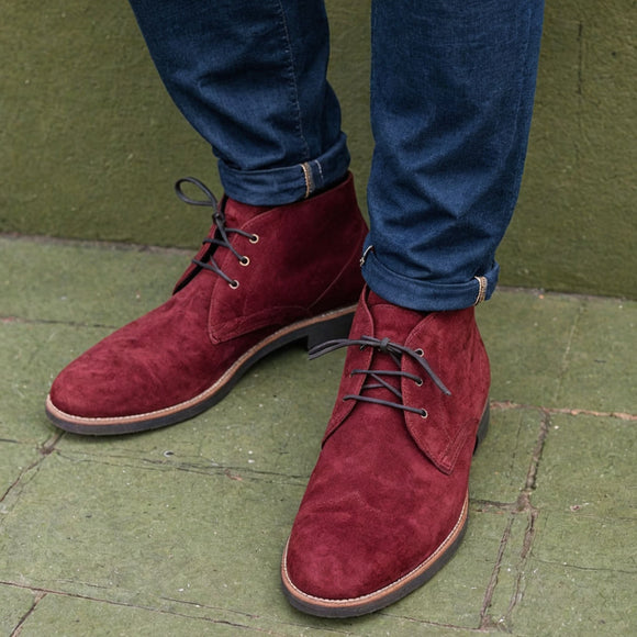 Burgundy Suede Sahara Step Chukka Desert Boots with Leather Sole - Summer 2024 Collection