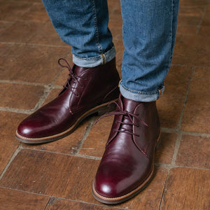 Burgundy Leather Sahara Step Chukka Desert Boots with Leather Sole - Summer 2024 Collection