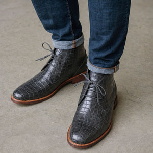 Grey Croc Print Leather Sahara Step Chukka Desert Boots with Leather Sole - Summer 2024 Collection