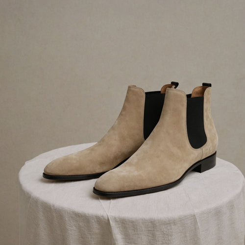 Cream Suede Leather Lucca Slip On Chelsea Boots - AW24