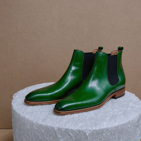 Green Leather Lucca Slip On Chelsea Boots - AW24