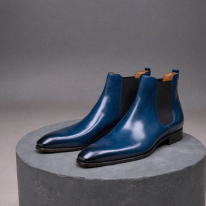 Blue Leather Lucca Slip On Chelsea Boots - AW24