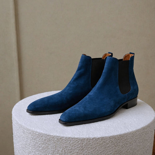 Blue Suede Leather Lucca Slip On Chelsea Boots - AW24