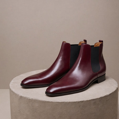 Burgundy Leather Lucca Slip On Chelsea Boots - AW24