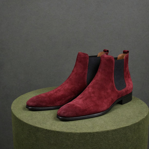 Burgundy Suede Leather Lucca Slip On Chelsea Boots - AW24