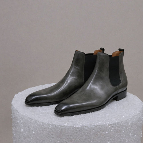 Grey Leather Lucca Slip On Chelsea Boots - AW24