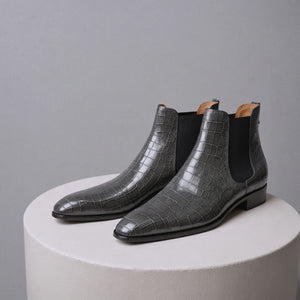 Grey Croc Print Leather Lucca Slip On Chelsea Boots - AW24