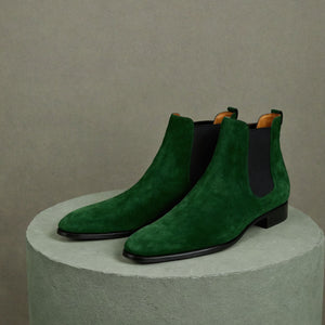 Green Suede Leather Lucca Slip On Chelsea Boots - AW24