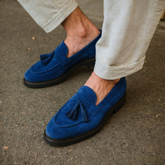 Blue Suede Belize Chunky Tassel Loafers - With Track Soles - AW24