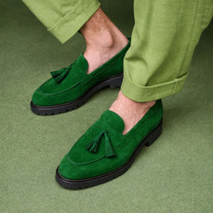 Green Suede Belize Chunky Tassel Loafers - With Track Soles - AW24